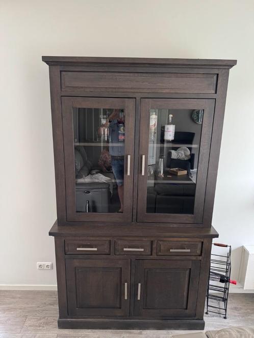 Vitrine kast massief eiken, Huis en Inrichting, Kasten | Vitrinekasten, Zo goed als nieuw, 200 cm of meer, 100 tot 150 cm, 25 tot 50 cm