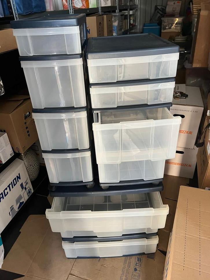 3xOpbergkastjes met Lades en wieltjes donkerblauw, Huis en Inrichting, Woonaccessoires | Kisten, Gebruikt, Minder dan 50 cm, Minder dan 50 cm