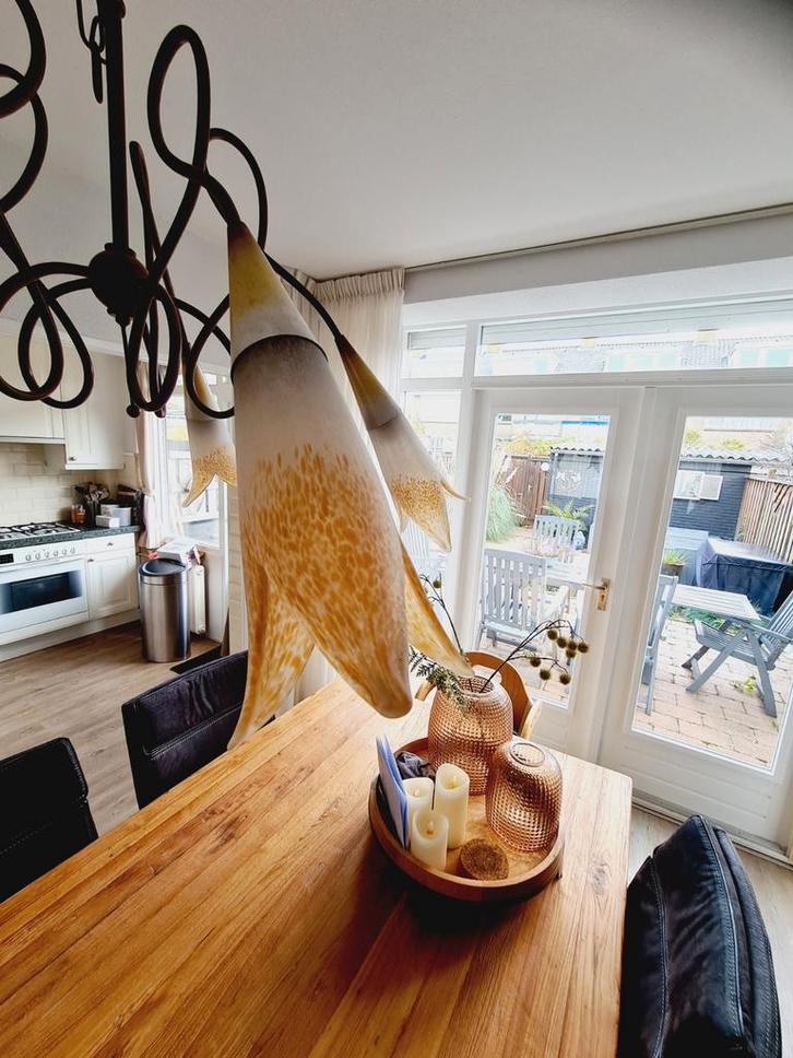 Exclusieve Italiaanse hanglamp van steenglas, Huis en Inrichting, Lampen | Hanglampen, Zo goed als nieuw, 50 tot 75 cm, Glas, Metaal