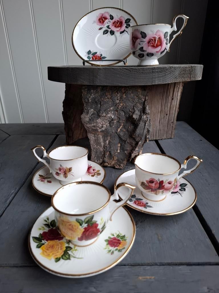 Antieke kop en schotel 4 set Royal Priory Dale Duke, Ophalen of Verzenden