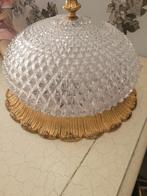 Oude zware kwaliteit plafonlamp glas met brons foto 1 t/m 4, Heikant 21 Kaatsheuvel, Belle Vieille Brocante, Ophalen of Verzenden