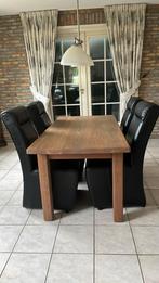 Eetkamertafel massief eiken met 4 zwart lederen stoelen, Huis en Inrichting, Complete eetkamers, Ophalen, Gebruikt