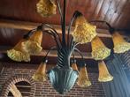 Elegante Tiffany Galle hanglamp lamp met glazen bloemkelken, Ophalen, Zo goed als nieuw, Glas, Vintage