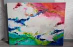 Kleurrijk schilderij op doek. Afm. 70 x 90 cm., Ophalen, 50 tot 75 cm, Zo goed als nieuw, Schilderij