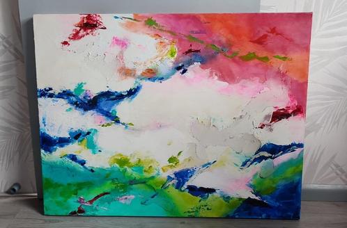 Kleurrijk schilderij op doek. Afm. 70 x 90 cm., Huis en Inrichting, Woonaccessoires | Schilderijen, Tekeningen en Foto's, Zo goed als nieuw