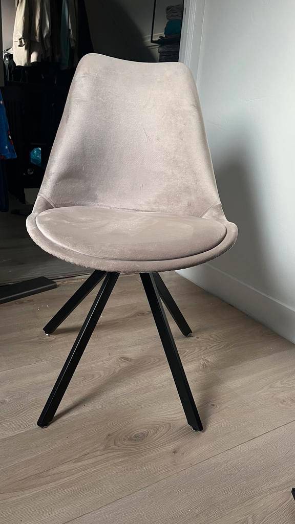 3 Velours Champagne Kleur Eetkamerstoelen, Huis en Inrichting, Stoelen, Zo goed als nieuw, Drie, Stof, Overige kleuren, Ophalen