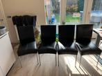 Bert Plantagie eetkamerstoelen zwart leer 4x, Huis en Inrichting, Stoelen, Ophalen, Gebruikt, Zwart, Leer