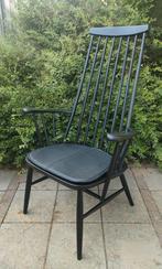 Deense vintage spijlenstoel spijlen stoel fauteuil, Ophalen, Gebruikt, Zwart, Eén