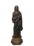 Polychroom maria met kind - hout, Antiek en Kunst, Verzenden