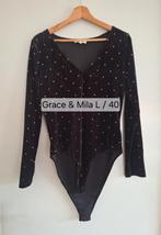 Zwarte Grace & Mila fluweel body L met gouden stippen, Grace & Mila, Zwart, Maat 42/44 (L), Ophalen of Verzenden
