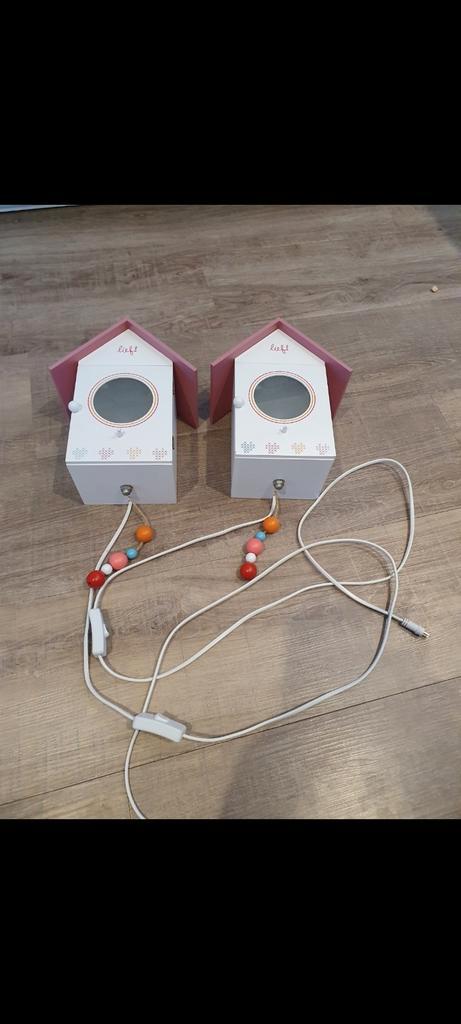 2 Lief Lampjes Vogelhuisje, Huis en Inrichting, Lampen | Tafellampen, Gebruikt, Minder dan 50 cm, Hout, Kunststof, Ophalen of Verzenden