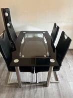 Zwarte glazen eettafel met 4 stoelen, Huis en Inrichting, Complete eetkamers, Ophalen, Gebruikt, 4 tot 6 stoelen