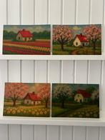 Voorjaarshuisjes – 4 wandkunstkaarten A4, Info@olphy.nl, Ophalen of Verzenden, Nvt, Nieuw