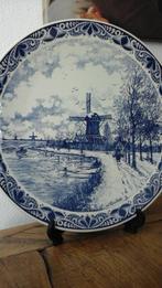 Antiek wandbord delfts blauw winter molen landschap, Ophalen of Verzenden
