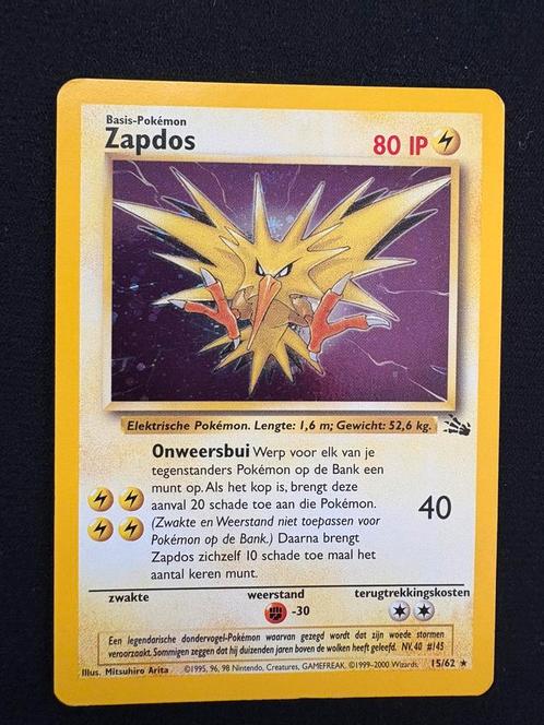Zapdos (UNLIMITED) 15/62 Fossil NL NM, Hobby en Vrije tijd, Verzamelkaartspellen | Pokémon, Nieuw, Losse kaart, Foil, Ophalen of Verzenden