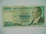 988. Turkije, 50.000 lirasi 1970(1989) Atatürk., Verzenden, Midden-Oosten, Los biljet