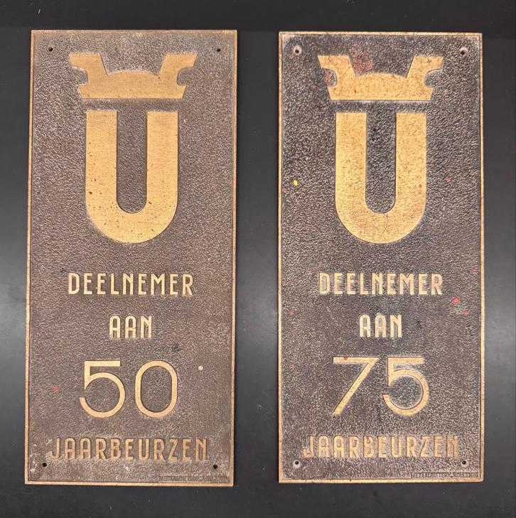 Twee Bronzen Jaarbeurs Utrecht deelnemer plaquettes, Antiek en Kunst, Antiek | Koper en Brons, Brons, Ophalen of Verzenden
