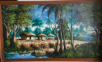 Schilderij uit Zaïre - Dorpsgezicht beschikbaar voor biedingen