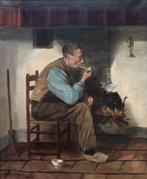H.J. van Langen (1874-1964) - Pijp rokende heer bij ketel, Antiek en Kunst, Ophalen of Verzenden