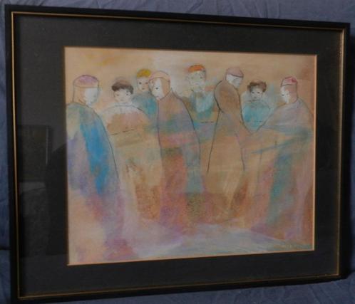 Gemengde techniek Acht staande figuren Ellen van Hemert, Antiek en Kunst, Kunst | Tekeningen en Foto's, Ophalen of Verzenden