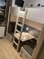 Houten wit hoogslaper met zitje, 4 kussens en 2 lades, Ophalen, Gebruikt, Eenpersoons, 200 cm