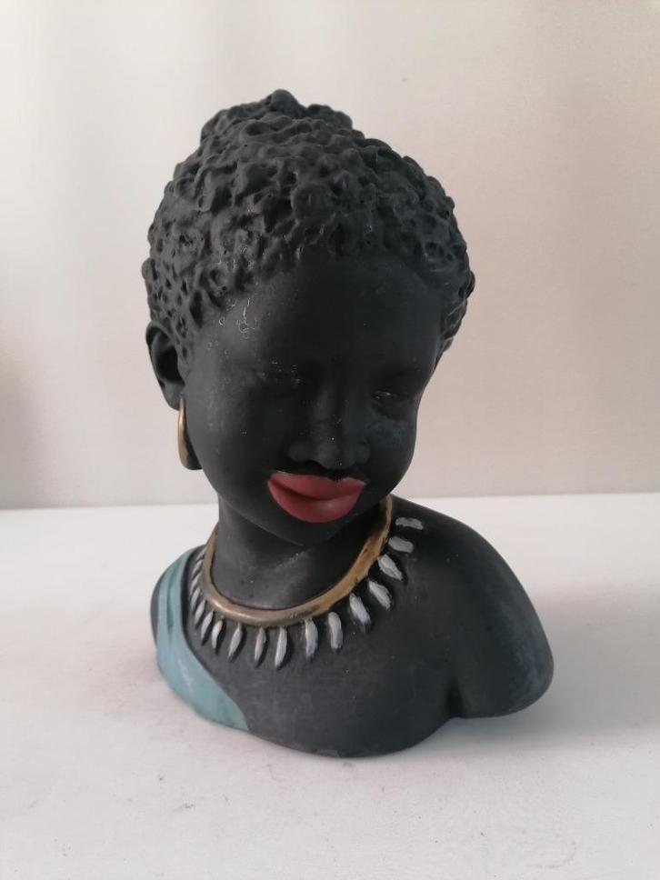 vintage gipsen hoofd/buste van een afrikaanse vrouw 37x27 cm, Antiek en Kunst, Antiek | Keramiek en Aardewerk, Ophalen of Verzenden