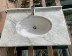 Wit marmeren wastafel met RVS bak en Grohe kraan, Ophalen, Gebruikt, 50 tot 100 cm, Minder dan 100 cm