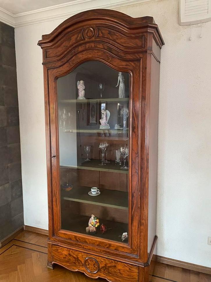 Antieke houten vitrinekast, Huis en Inrichting, Kasten | Vitrinekasten, Zo goed als nieuw, 200 cm of meer, 50 tot 100 cm, 25 tot 50 cm