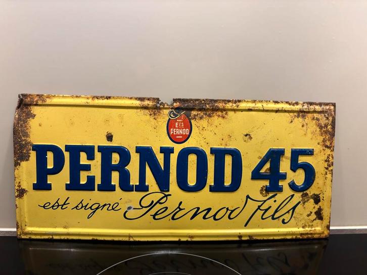 Oud metalen bord Pernod 45, Antiek en Kunst, Antiek | Emaille, Ophalen of Verzenden