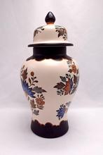 Vintage dekselvaas Royal Gouda model Flora jaren 60, Huis en Inrichting, Gebruikt, Overige kleuren, Nvt 2de hands, Aardewerk of Porselein