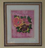 Schilderij zijde - A. W. - Bloemen - Houten lijst 58x50 cm, Huis en Inrichting, Woonaccessoires | Schilderijen, Tekeningen en Foto's