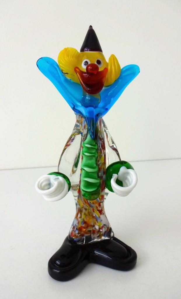 Glazen beeldje clown blauwe kraag zwarte muts Murano 3677-c, Antiek en Kunst, Antiek | Glas en Kristal, Ophalen of Verzenden