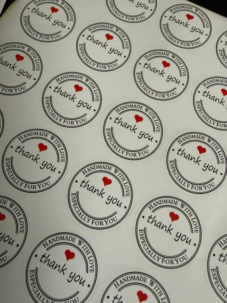 Thank you handmade with love stickers bedankt 50 stuks, Hobby en Vrije tijd, Stickers en Plaatjes, Ophalen of Verzenden, Nieuw