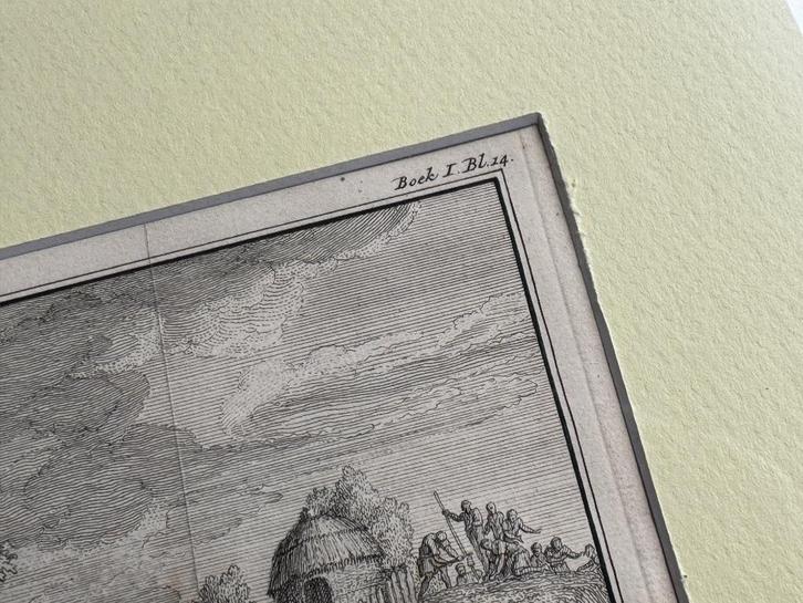 1749 Aankomst der batavieren - Folkema, Antiek en Kunst, Kunst | Etsen en Gravures, Ophalen of Verzenden