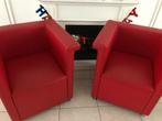 2x rode en leder fauteuils, Huis en Inrichting, Fauteuils, Ophalen, Zo goed als nieuw, 75 tot 100 cm, 50 tot 75 cm