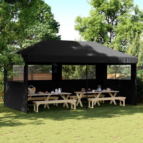 Partytent inklapbaar pop-up met 3 zijwanden zwart, Tuin en Terras, Partytenten, Nieuw, Partytent, 2 meter of meer, Minder dan 5 meter