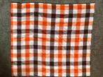 Vintage lap stof, gordijntje, retro, geblokt oranje bruin, Oranje, Ophalen of Verzenden, Zo goed als nieuw, 30 tot 120 cm