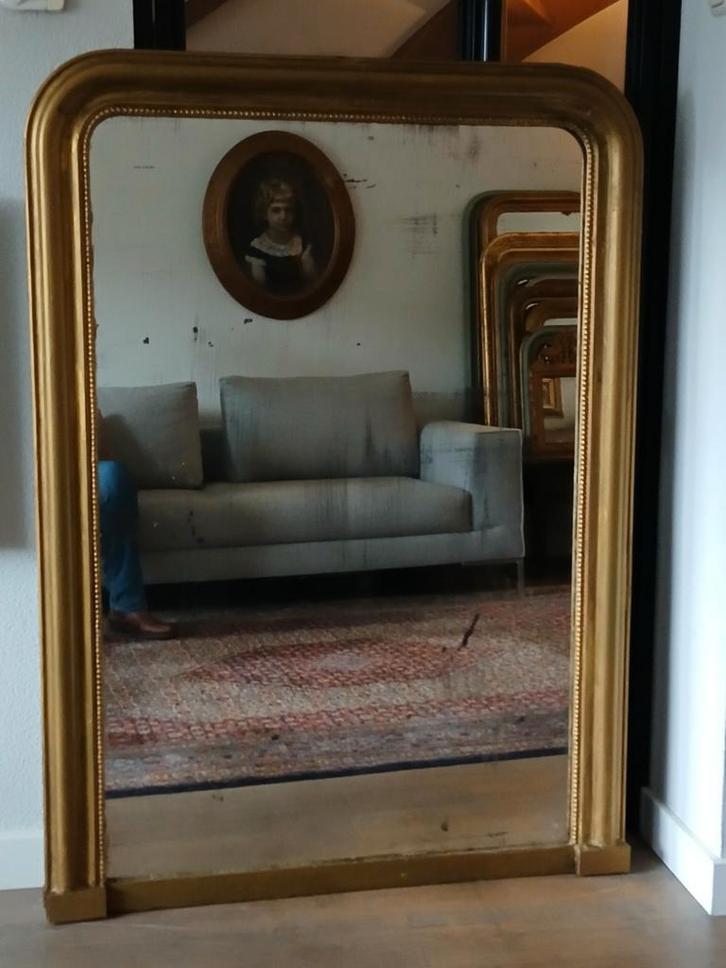 Stijlvolle Grote Antieke Franse Spiegel, Huis en Inrichting, Woonaccessoires | Spiegels, Minder dan 100 cm, Rechthoekig, Ophalen