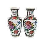 Chinese vazen - Paar Porselein Vazen - Bloemen motief China, Ophalen of Verzenden