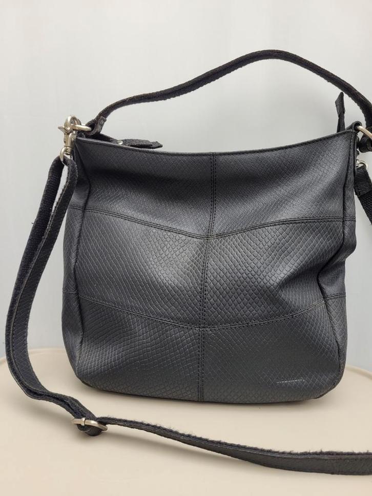 Bloomsbury leren tas struc zwart, Sieraden, Tassen en Uiterlijk, Tassen | Schoudertassen, Zo goed als nieuw, Overige merken, Zwart