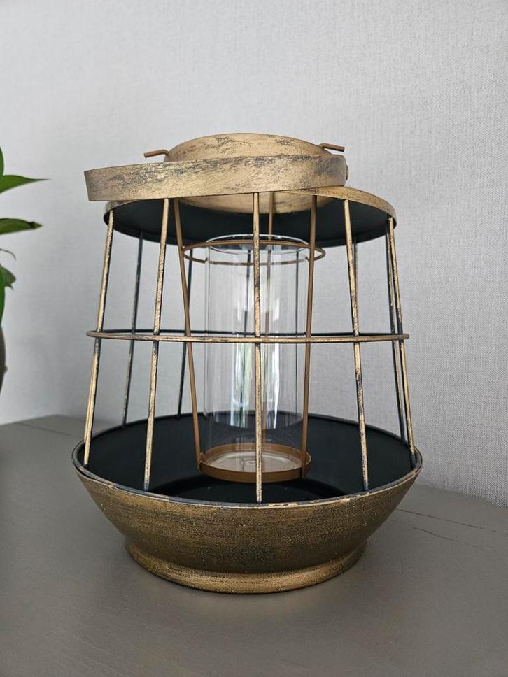 Mooie landelijke lantaarn / windlicht antiek goud, Huis en Inrichting, Woonaccessoires | Kandelaars en Kaarsen, Zo goed als nieuw