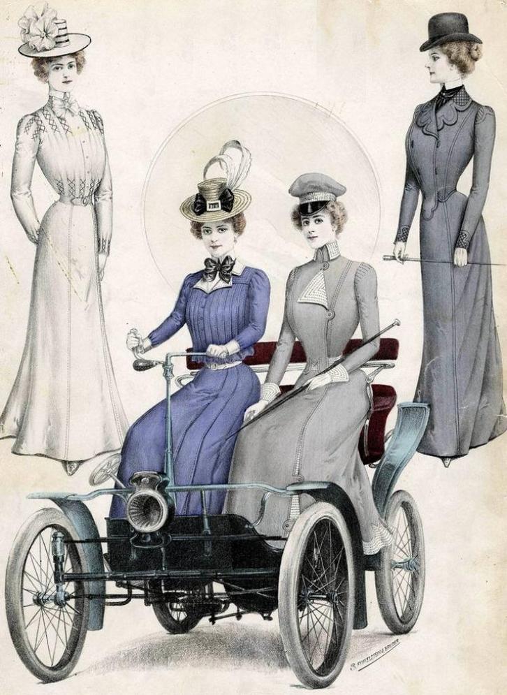 Auto mode prent - ca. 1900 - overdruk, Verzamelen, Foto's en Prenten, Nieuw, Prent, Overige onderwerpen, Voor 1940, Verzenden