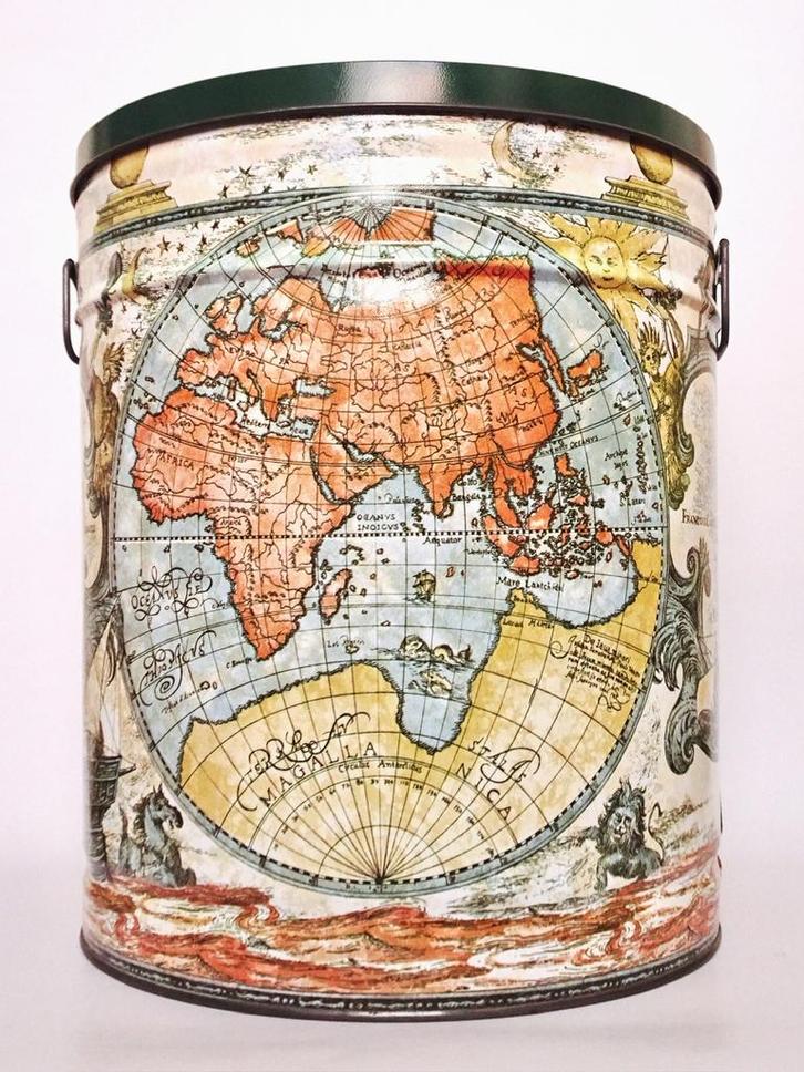 XXL Groot vintage blik tafel wereldkaart kaart globe antiek, Verzamelen, Blikken, Zo goed als nieuw, Overige, Overige merken, Verzenden