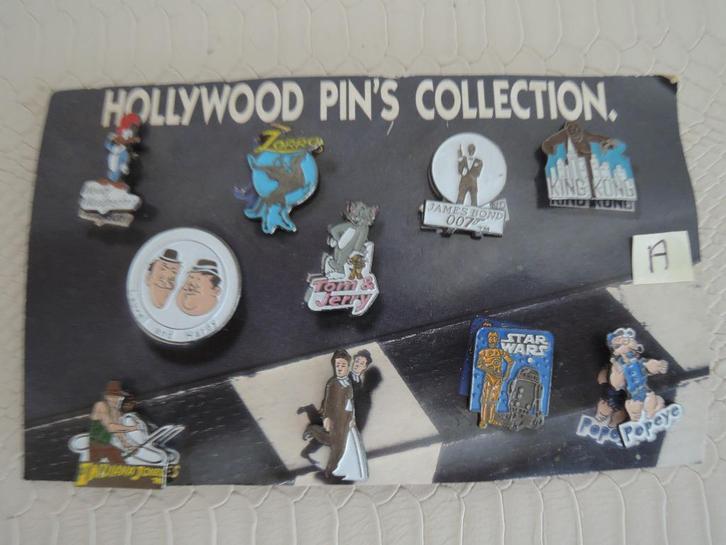 Hollywood pin's collectie op kaartje (A), Verzamelen, Speldjes, Pins en Buttons, Nieuw, Speldje of Pin, Overige onderwerpen, Ophalen of Verzenden