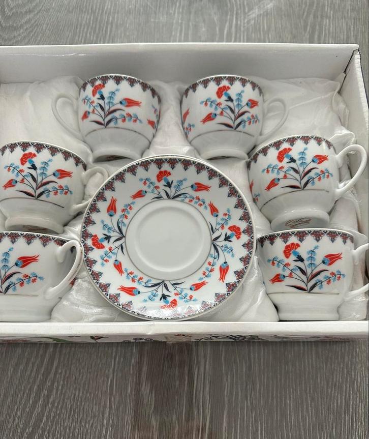 Turkse Koffiekopjes Set - 6 persoons Kopjes met Onderleggers, Huis en Inrichting, Keuken | Servies, Nieuw, Kop(pen) en/of Schotel(s)