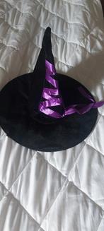 Heksenhoed zwart met paars lint, Ophalen of Verzenden, Zo goed als nieuw, Halloween, Accessoires