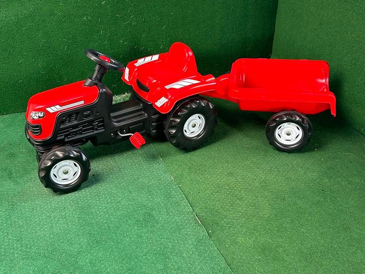 Dolu Traptractor met Aanhanger Rood/Zwart, Kinderen en Baby's, Speelgoed | Buiten | Voertuigen en Loopfietsen, Zo goed als nieuw