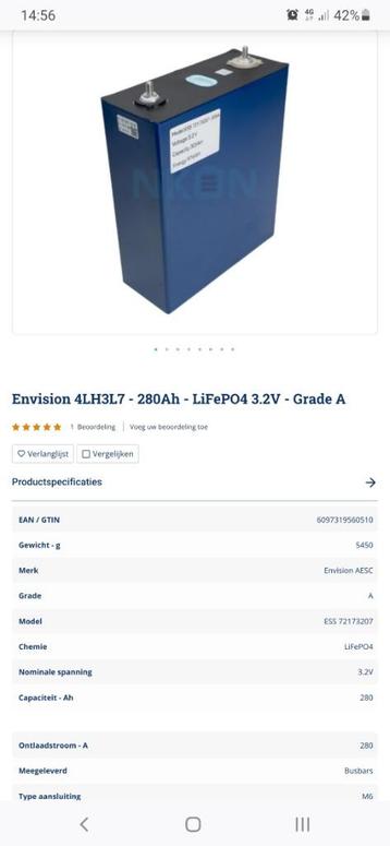 8x Envision 4LH3L7 - 280Ah - LiFePO4 3.2V - Grade A beschikbaar voor biedingen