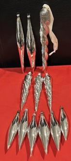 12x langwerpige kerstbal glas zilver, gedraaide kerstbal, Diversen, Kerst, Ophalen, Gebruikt