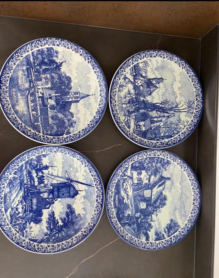Chemkefa 4- seizoenen wandborden/ delfstblauw, Antiek en Kunst, Antiek | Wandborden en Tegels, Ophalen